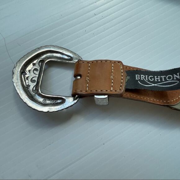 Brighton multicolored leather belt silver colored buckle and hardware - Picture 4 of 12